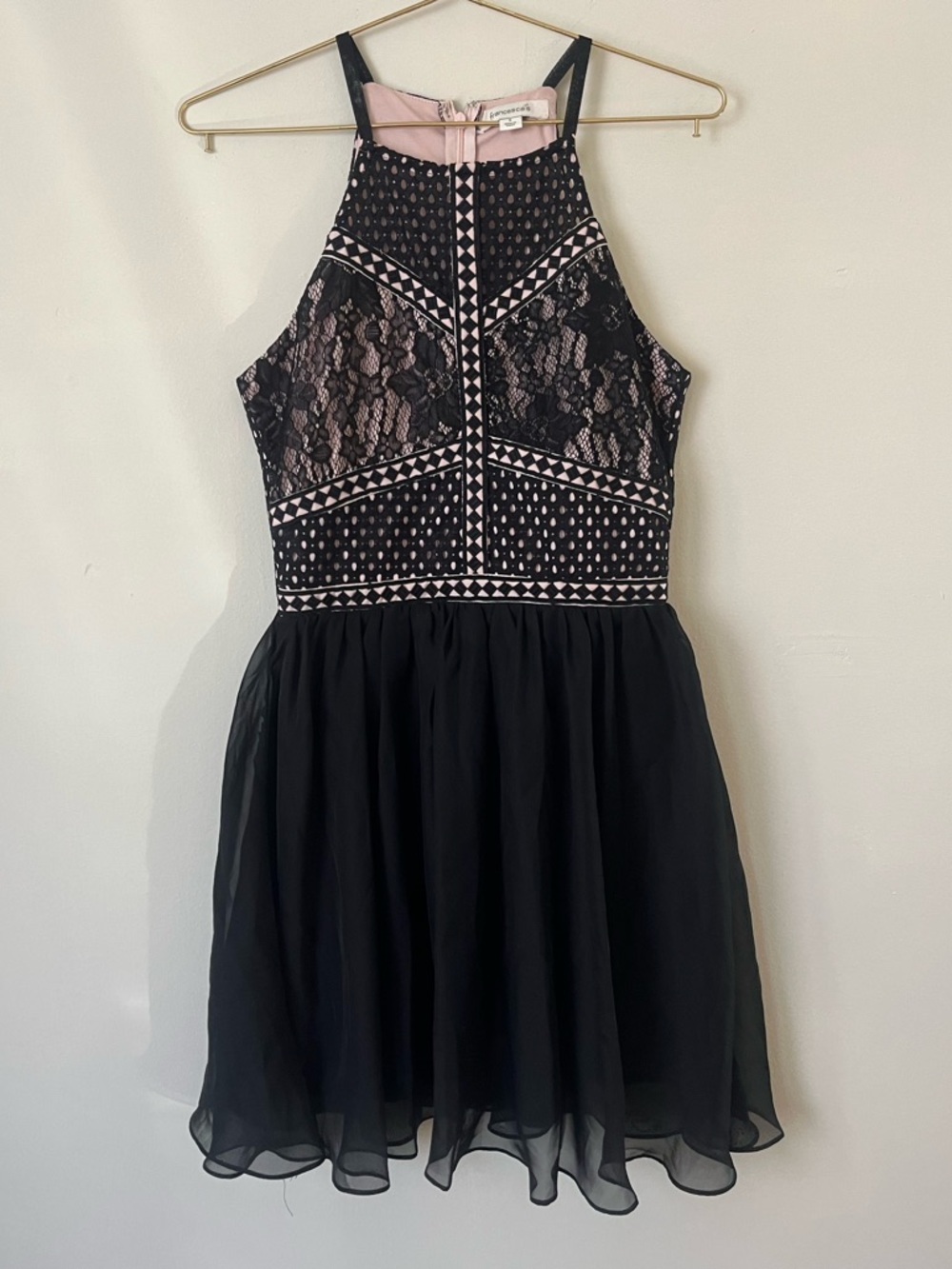 Francesca's Collections Black and Blush Lace dark romantic Halter Dress S